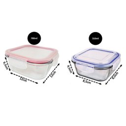 Ki 2 Potes Herméticos Vidro Quadrado Tampa com Trava 310ml e 780ml - Fratelli - 2