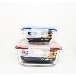 Ki 2 Potes Herméticos Vidro Quadrado Tampa com Trava 310ml e 780ml - Fratelli - 1