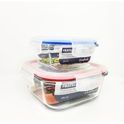 Ki 2 Potes Herméticos Vidro Quadrado Tampa com Trava 310ml e 780ml - Fratelli - 5