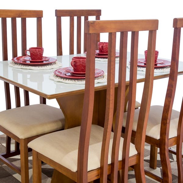 Conjunto Mesa de Jantar Laqueada com 4 Cadeiras de Madeira Design Ferrugine - 2
