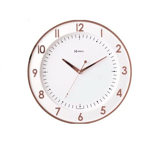 Relógio Silencioso Parede Herweg Rosê Musical Branco 35cm 6806-309