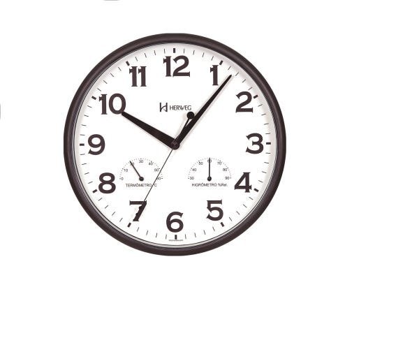 Relógio De Parede Preto Temperatura Umidade Herweg 660072 - 2