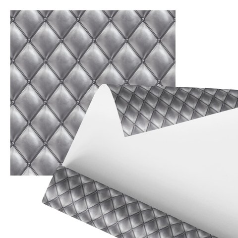 Papel de Parede Adesivo Estofado Cinza Sofá Botão 2,80m