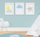 Ver imagem 1 de Quadro Decorativo Infantil Quarto Bebê Menino Chuva de Amor Kit 3 Peças