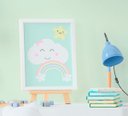 Ver imagem 3 de Quadro Infantil Quarto Bebê Menina Céu Nuvem Sol Arco-Íris Kit 3 Peças