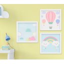 Ver imagem 1 de Quadro Infantil Quarto Bebê Menina Balão Nuvem Arco-Íris Kit 3 Peças