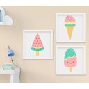 Ver imagem 1 de Quadro Decorativo Infantil Quarto Bebê Menina Doces Picolé Sorvete Kit 3 Peças
