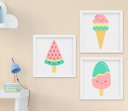 Ver imagem 1 de Quadro Decorativo Infantil Quarto Bebê Menina Doces Picolé Sorvete Kit 3 Peças