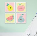 Ver imagem 1 de Quadro Infantil Bebê Menina Frutinhas Maça Abacaxi Pera Melancia Kit 4 Peças