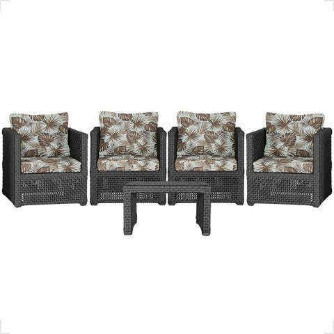 Mesa Centro e 4 Poltronas Madri Corda Náutica Estofado 6 Trama Original