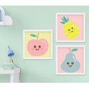 Ver imagem 1 de Quadro Infantil Quarto Bebê Menina Frutas Kit 3 Peças