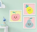 Ver imagem 1 de Quadro Infantil Quarto Bebê Menina Frutas Kit 3 Peças