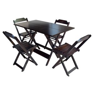 Jogo de Mesa com 4 Cadeiras de Madeira Dobrável 120x70 Ideal para Bar e Restaurante - Tabaco