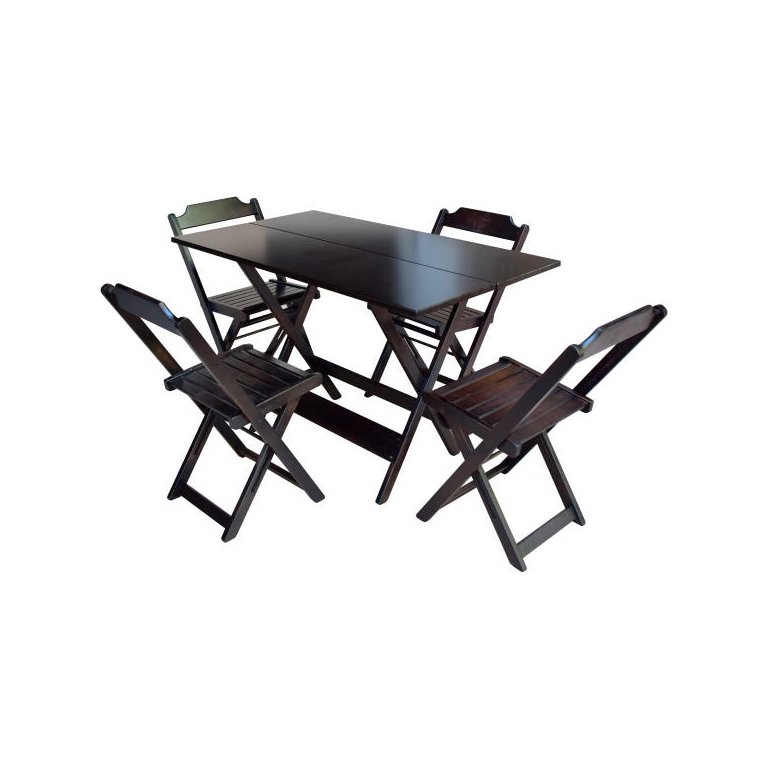 Jogo de Mesa com 4 Cadeiras de Madeira Dobrável 120x70 Ideal para Bar e Restaurante - Tabaco