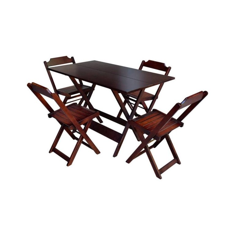 Conjunto Jogo de Mesa com 4 Cadeiras de Madeira Dobravel 120x70 Imbuia