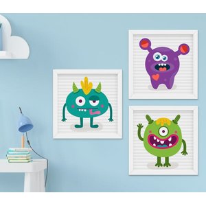 Quadro Decorativo Infantil Monstrinhos Kit 3 Peças
