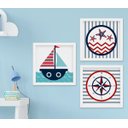 Ver imagem 1 de Quadro Infantil Quarto Bebê Menino Marinheiro Kit 3 Peças