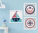 Ver imagem 1 de Quadro Infantil Quarto Bebê Menino Marinheiro Kit 3 Peças