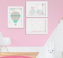 Ver imagem 1 de Quadro Infantil Quarto Bebê Menina Paris Balão Bicicleta Kit 3 Peças