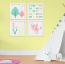 Ver imagem 1 de Quadro Infantil Quarto Bebê Menina Jardim Passarinho Kit 4 Peças