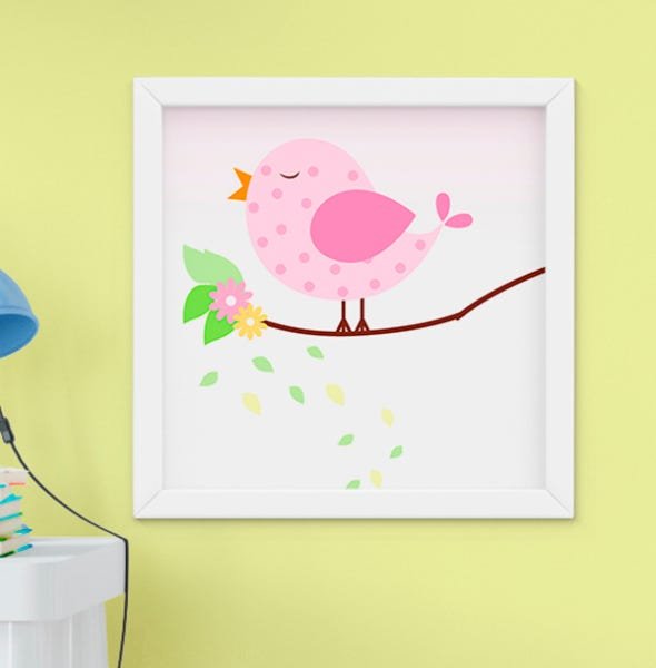 Quadro Infantil Bebê Menina Passarinho e Borboletas Kit 3 Peças - 4