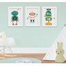 Quadro Infantil Quarto Bebê Menino Robozinhos Kit 3 Peças - 1