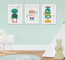 Ver imagem 1 de Quadro Infantil Quarto Bebê Menino Robozinhos Kit 3 Peças