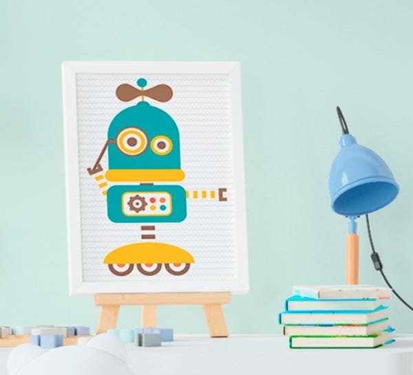 Quadro Infantil Quarto Bebê Menino Robozinhos Kit 3 Peças - 4