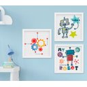 Ver imagem 1 de Kit Quadro Infantil Menino Robô e Engrenagem 3 Peças
