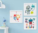 Ver imagem 1 de Kit Quadro Infantil Menino Robô e Engrenagem 3 Peças