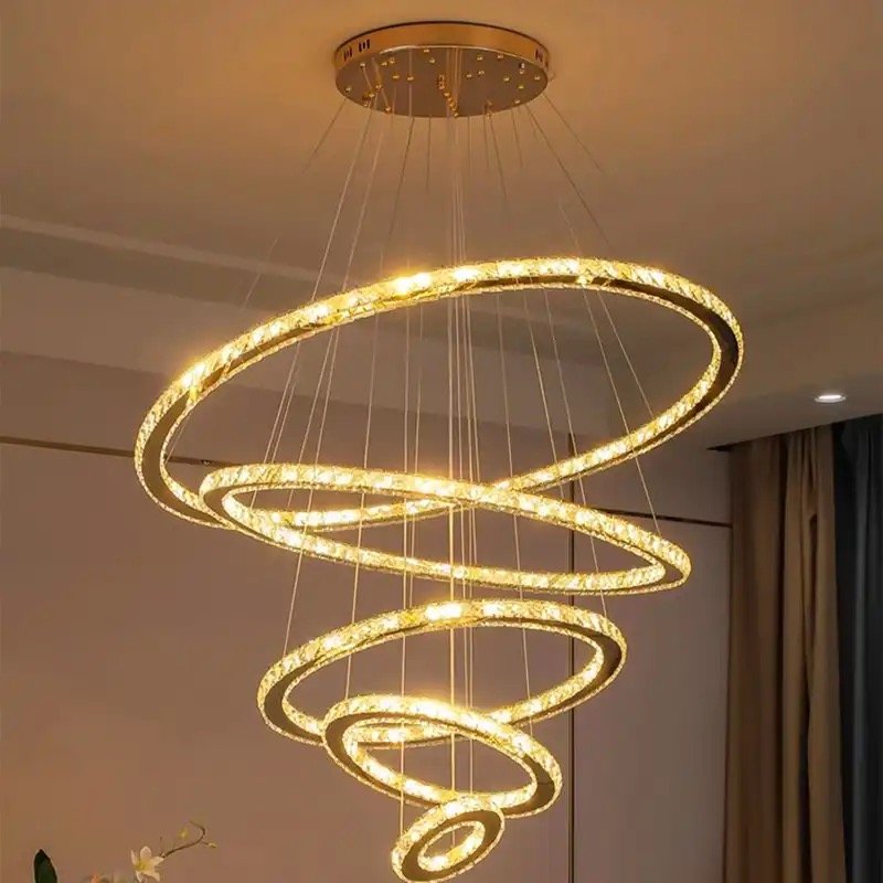 Lustre Pendente 5 Anéis Led 96w Dourado Duplo 3000k Bivolt - 2