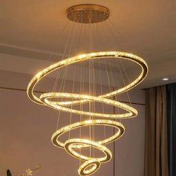 Lustre Pendente 5 Anéis Led 96w Dourado Duplo 3000k Bivolt - 2