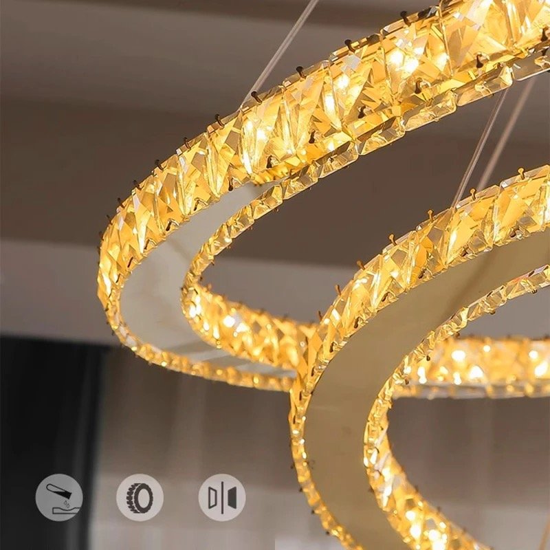 Lustre Pendente 5 Anéis Led 96w Dourado Duplo 3000k Bivolt - 8