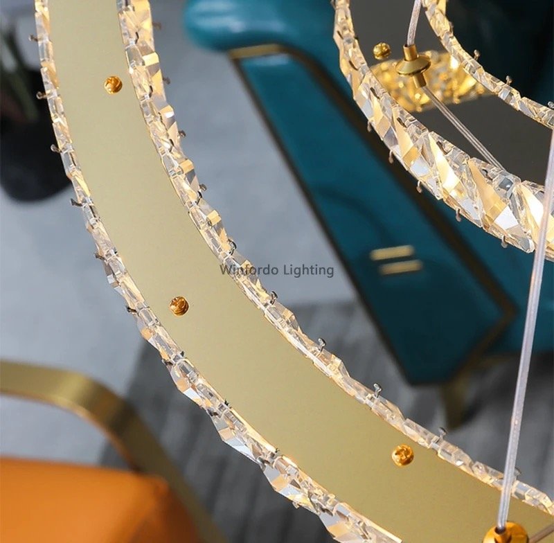Lustre Pendente 5 Anéis Led 96w Dourado Duplo 3000k Bivolt - 7