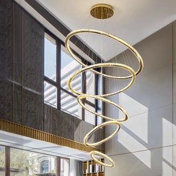 Lustre Pendente 5 Anéis Led 96w Dourado Duplo 3000k Bivolt - 3