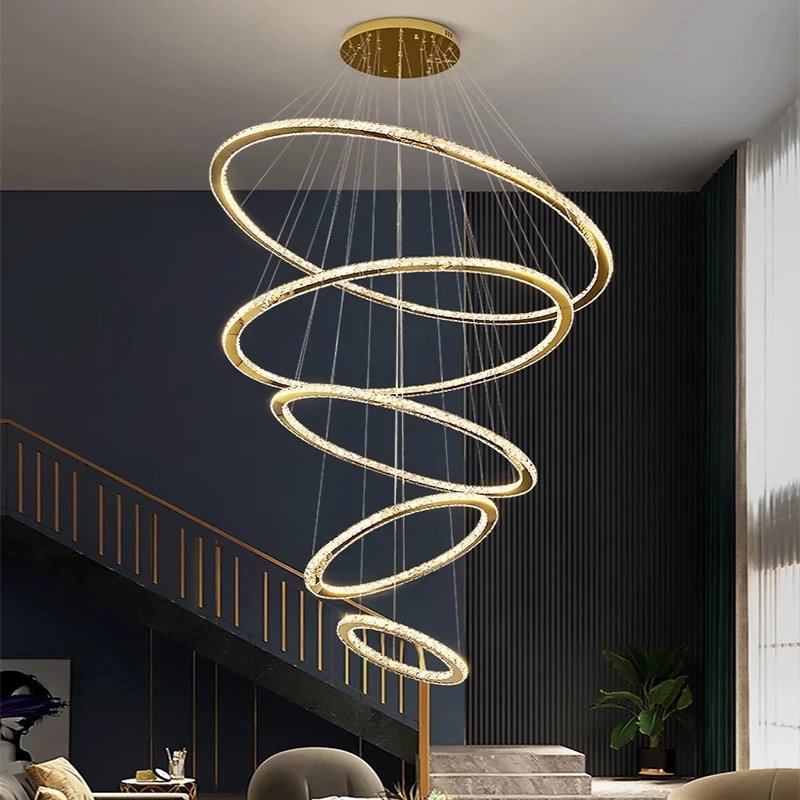 Lustre Pendente 5 Anéis Led 96w Dourado Duplo 3000k Bivolt - 4