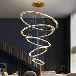 Lustre Pendente 5 Anéis Led 96w Dourado Duplo 3000k Bivolt - 4