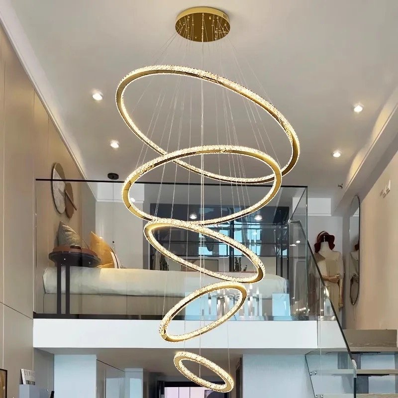 Lustre Pendente 5 Anéis Led 96w Dourado Duplo 3000k Bivolt - 5