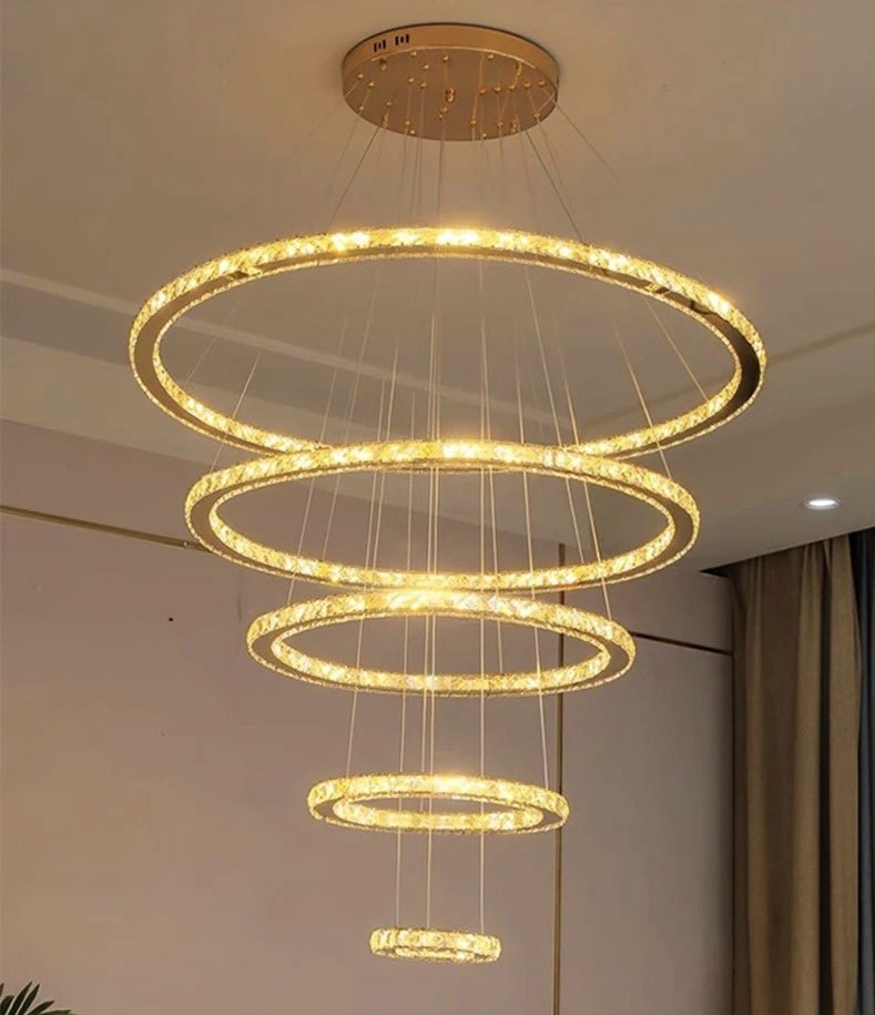 Lustre Pendente 5 Anéis Led 96w Dourado Duplo 3000k Bivolt - 6