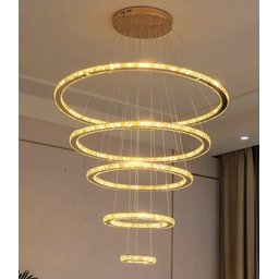 Lustre Pendente 5 Anéis Led 96w Dourado Duplo 3000k Bivolt - 6