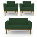 Ver imagem 1 de Sofá Namoradeira e 2 Poltronas Base Madeira Castanho Elisa Veludo D03 - D\'rossi Cor Verde