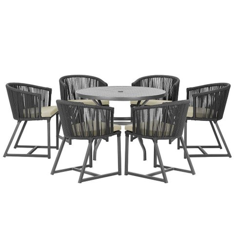 Mesa e 6 Cadeiras e Noronha Preto E7 Trama Original Preto