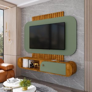 Painel Suspenso Jurerê para Tv até 55” com Porta e Nichos - Naturalle/ Pistache