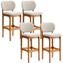 Ver imagem 1 de Kit 04 Banquetas Alta Bar Cozinha Sala Jantar Fixa Betta L02 Imbuia Bouclê Creme - Lyam Decor