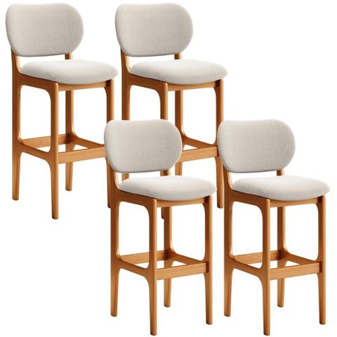 Kit 04 Banquetas Alta Bar Cozinha Sala Jantar Fixa Betta L02 Imbuia Bouclê Creme - Lyam Decor