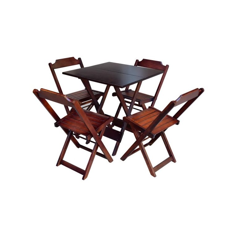 Conjunto de Mesa com 4 Cadeiras de Madeira Dobrável 70x70 Imbuia