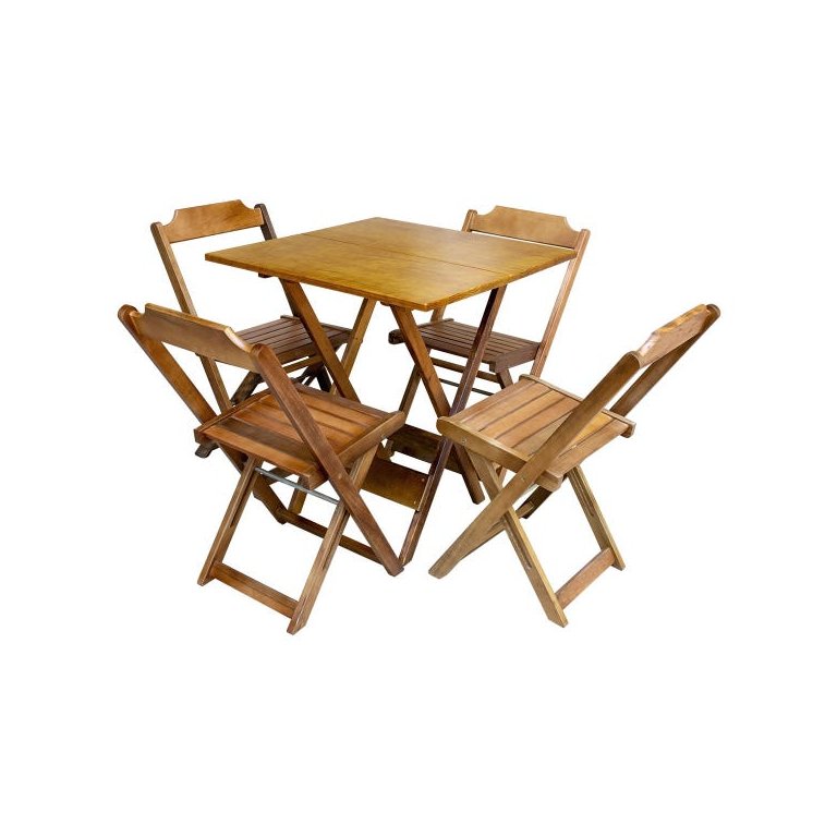Conjunto de Mesa com 4 Cadeiras de Madeira Dobrável 70x70 Mel Conjunto de Mesa com 4 Cadeiras de Madeira Dobrável 70x70 Mel