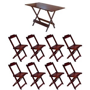 Conjunto Mesa de Madeira Dobrável 1,20x70 Imbuia 8 Cadeiras