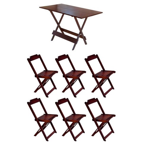 Conjunto Mesa de Madeira Dobrável 1,20x70 Imbuia 6 Cadeiras