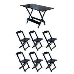 Conjunto Mesa de Madeira Dobrável 1,20x70 Preto 6 Cadeiras - 1